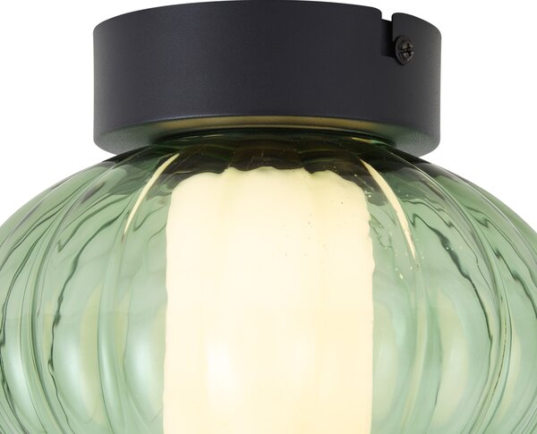 Plafoniera di design nera 18cm con vetro verde incl. LED dimmerabile a 3 fasi - Margherite