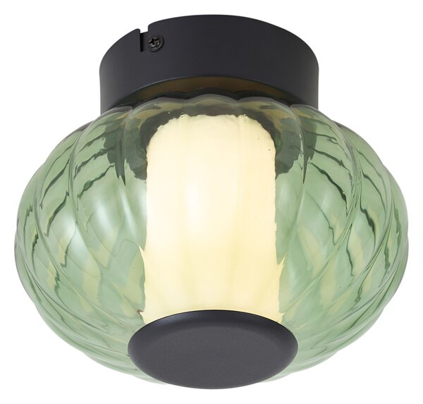 Plafoniera di design nera 18cm con vetro verde incl. LED dimmerabile a 3 fasi - Margherite
