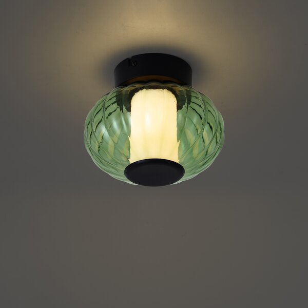 Plafoniera di design nera 18cm con vetro verde incl. LED dimmerabile a 3 fasi - Margherite