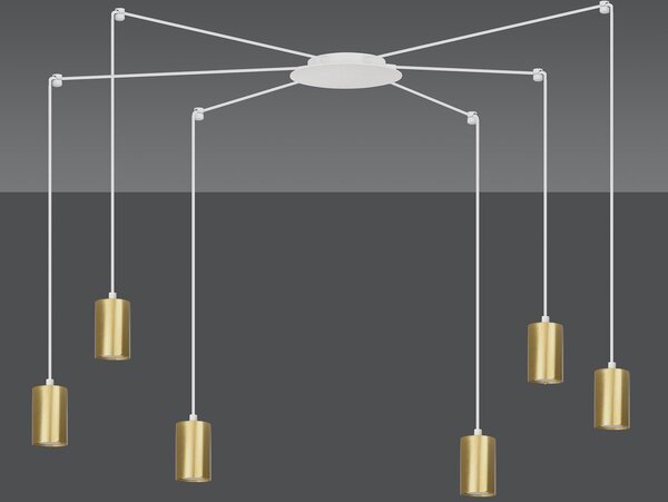 Sospensione A Ragno Acciaio Bianco E Oro 6 Luci Tracker Con Cavo 3 Metri