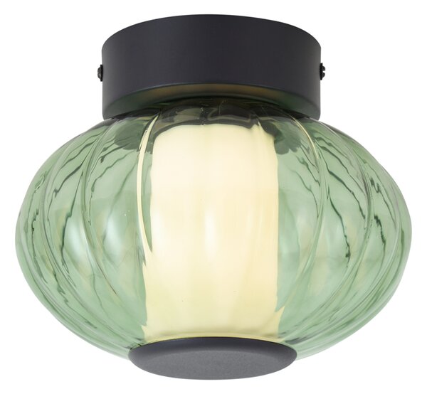 Plafoniera di design nera 18cm con vetro verde incl. LED dimmerabile a 3 fasi - Margherite