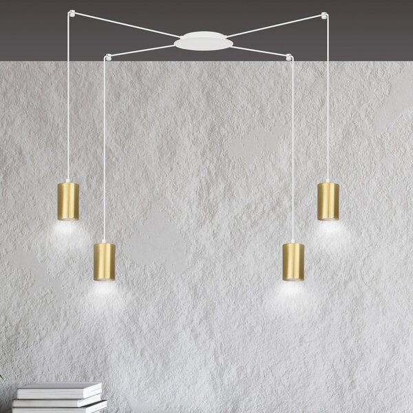 Sospensione A Ragno Acciaio Bianco E Oro 4 Luci Tracker Con Cavo 3 Metri
