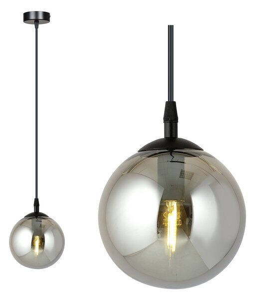 Sospensione Moderna 1 Luce Michizane In Acciaio Nero E Sfera In Vetro Fumè