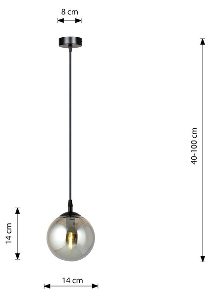 Sospensione Moderna 1 Luce Michizane In Acciaio Nero E Sfera In Vetro Fumè