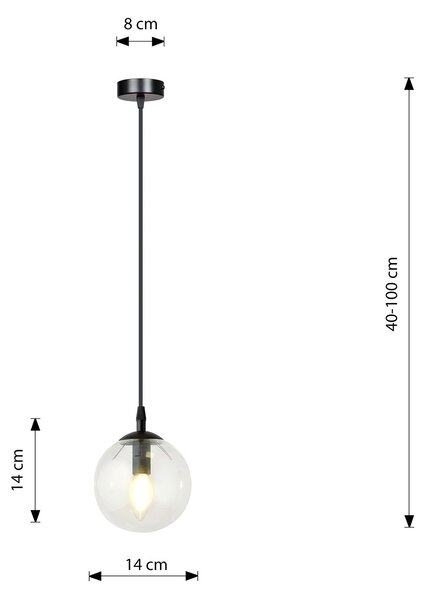 Sospensione Moderna 1 Luce Yagokoro Acciaio Nero E Sfera In Vetro Trasparente