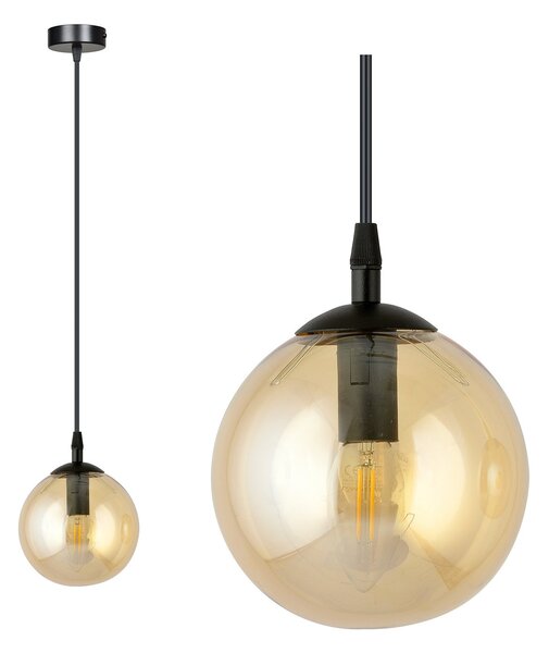 Sospensione Moderna 1 Luce Yagokoro In Acciaio Nero E Sfera In Vetro Ambra