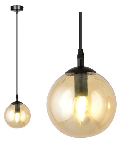 Sospensione Moderna 1 Luce Yagokoro In Acciaio Nero E Sfera In Vetro Ambra