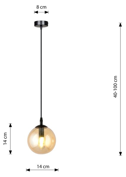 Sospensione Moderna 1 Luce Yagokoro In Acciaio Nero E Sfera In Vetro Ambra