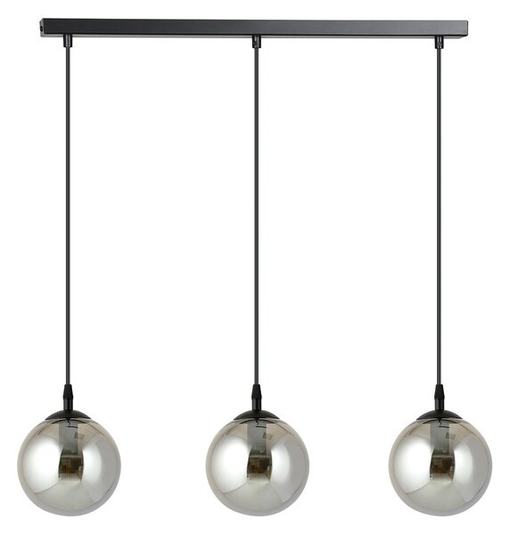 Sospensione Moderna 3 Luci Yagokoro In Acciaio Nero E Sfere In Vetro Fumè