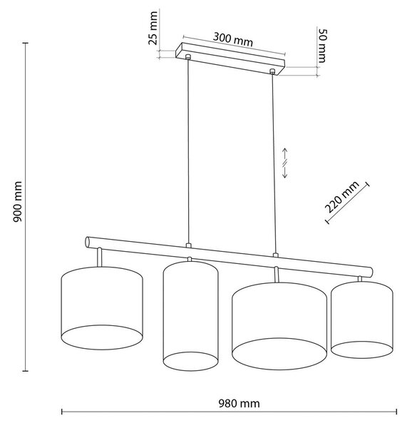 TK Lighting Lampada a sospensione Deva Nature, 4 luci, tessuto