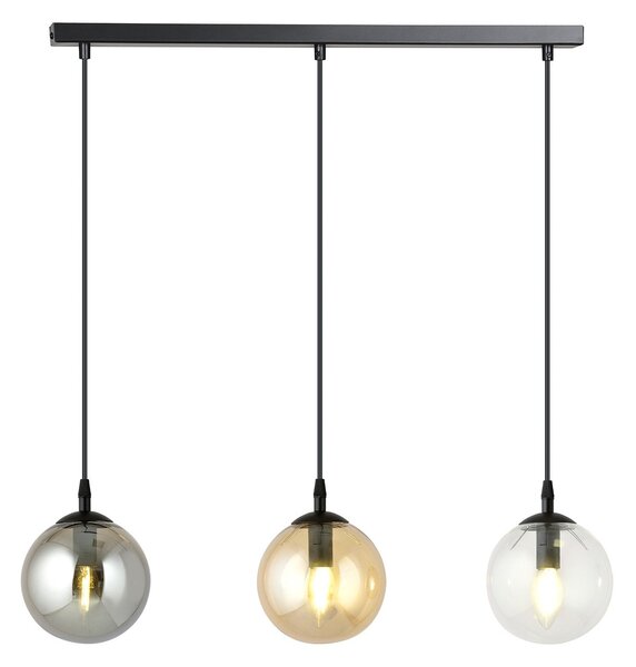 Sospensione Moderna 3 Luci Yagokoro Acciaio Nero E Sfere In Vetro Multicolor