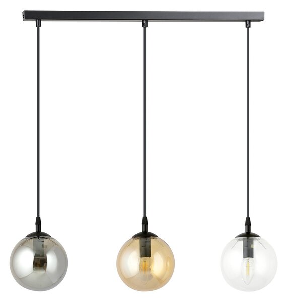 Sospensione Moderna 3 Luci Yagokoro Acciaio Nero E Sfere In Vetro Multicolor