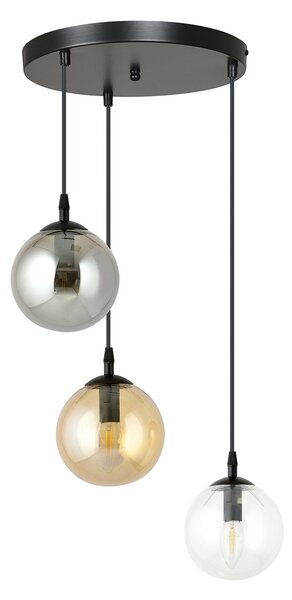 Sospensione 3 Luci Okami Acciaio Nero Base Tonda E Sfere In Vetro Multicolor