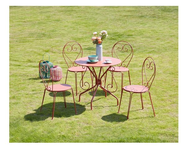 Sala da pranzo da giardino GUERMANTES in metallo effetto ferro battuto: un tavolo e 4 sedie colore terracotta