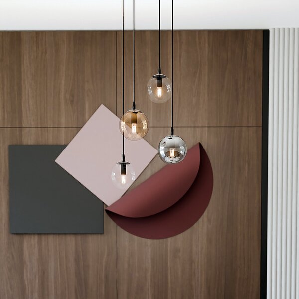Sospensione 4 Luci Okami Acciaio Nero Base Tonda E Sfere In Vetro Multicolor