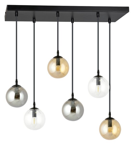 Sospensione Moderna 6 Luci Yudi Acciaio Nero E Sfere In Vetro Multicolor