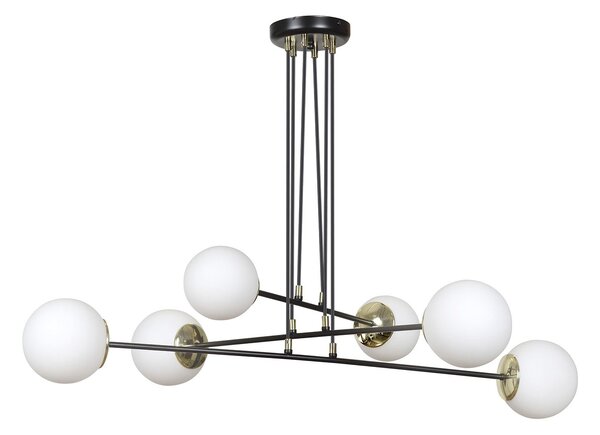 Lampadario Moderno 6 Luci Nu Kua Acciaio Nero Oro Vetro Sfera Opale