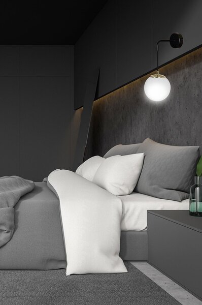 Applique Moderna 1 Luce Nu Kua Acciaio Nero E Oro E Vetro A Sfera Opale