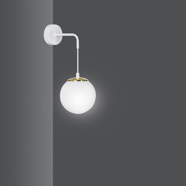 Applique Moderna 1 Luce Nu Kua Acciaio Bianco Oro Vetro Sfera Opale