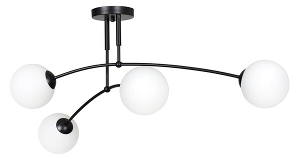 Plafoniera Moderna 4 Luci Wugu Acciaio Nero E Vetri A Sfera In Bianco