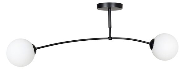 Plafoniera Moderna 2 Luci Wugu Acciaio Nero E Vetri A Sfera In Bianco