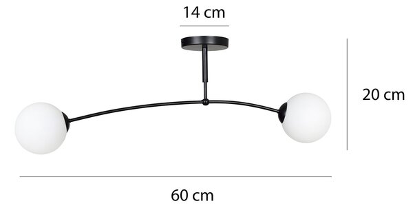 Plafoniera Moderna 2 Luci Wugu Acciaio Bianco E Vetri A Sfera In Bianco