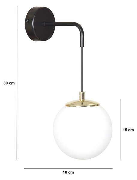 Applique Moderna 1 Luce Nu Kua Acciaio Bianco Oro Vetro Sfera Opale