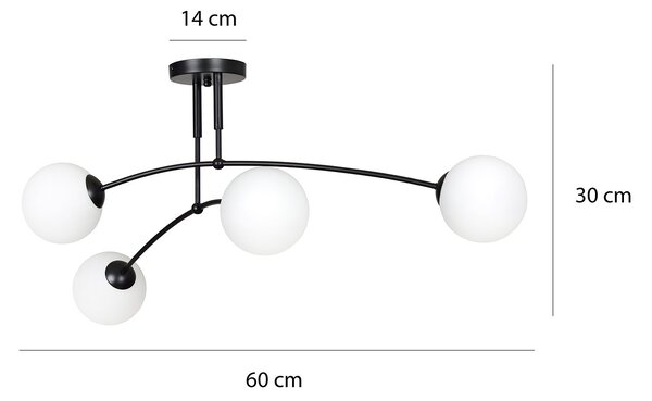 Plafoniera Moderna 4 Luci Wugu Acciaio Bianco E Vetri A Sfera In Bianco