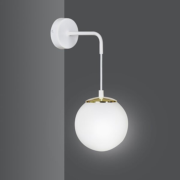 Applique Moderna 1 Luce Nu Kua Acciaio Bianco Oro Vetro Sfera Opale