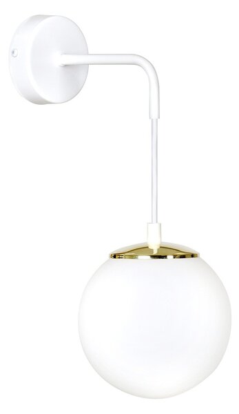 Applique Moderna 1 Luce Nu Kua Acciaio Bianco Oro Vetro Sfera Opale