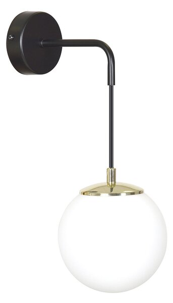 Applique Moderna 1 Luce Nu Kua Acciaio Nero E Oro E Vetro A Sfera Opale