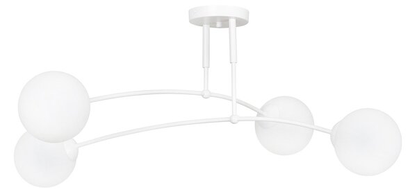 Plafoniera Moderna 4 Luci Wugu Acciaio Bianco E Vetri A Sfera In Bianco