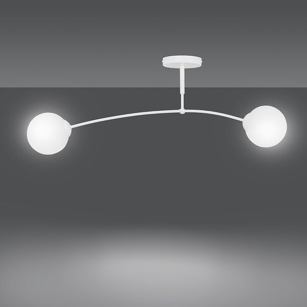 Plafoniera Moderna 2 Luci Wugu Acciaio Bianco E Vetri A Sfera In Bianco