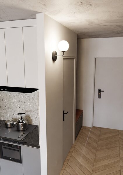 Applique Moderna 1 Luce Wugu In Acciaio Nero E Vetro A Sfera Bianco