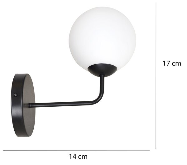 Applique Moderna 1 Luce Wugu In Acciaio Nero E Vetro A Sfera Bianco