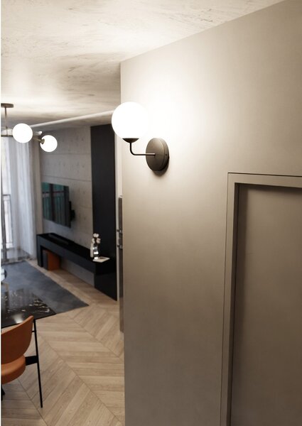 Applique Moderna 1 Luce Wugu In Acciaio Nero E Vetro A Sfera Bianco