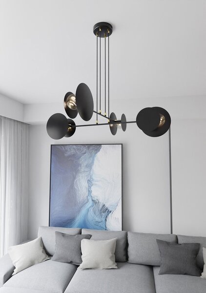 Lampadario Moderno 1 Luce Chong In Acciaio Nero Con Bracci