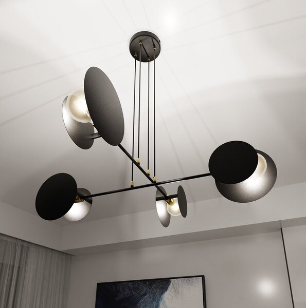 Lampadario Moderno 1 Luce Chong In Acciaio Nero Con Bracci