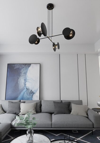Lampadario Moderno 1 Luce Chong In Acciaio Nero Con Bracci