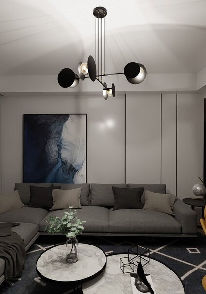 Lampadario Moderno 1 Luce Chong In Acciaio Nero Con Bracci