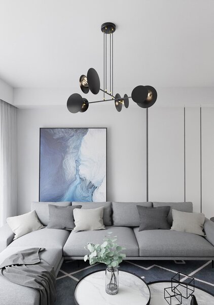 Lampadario Moderno 1 Luce Chong In Acciaio Nero Con Bracci