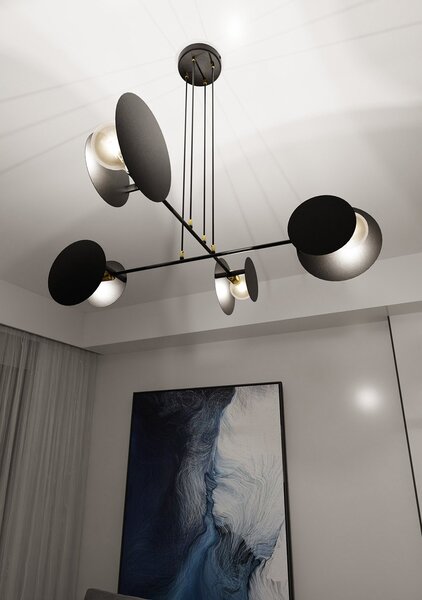Lampadario Moderno 1 Luce Chong In Acciaio Nero Con Bracci