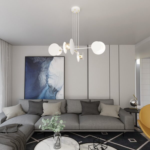 Lampadario Moderno 1 Luce Chong In Acciaio Bianco Con Bracci