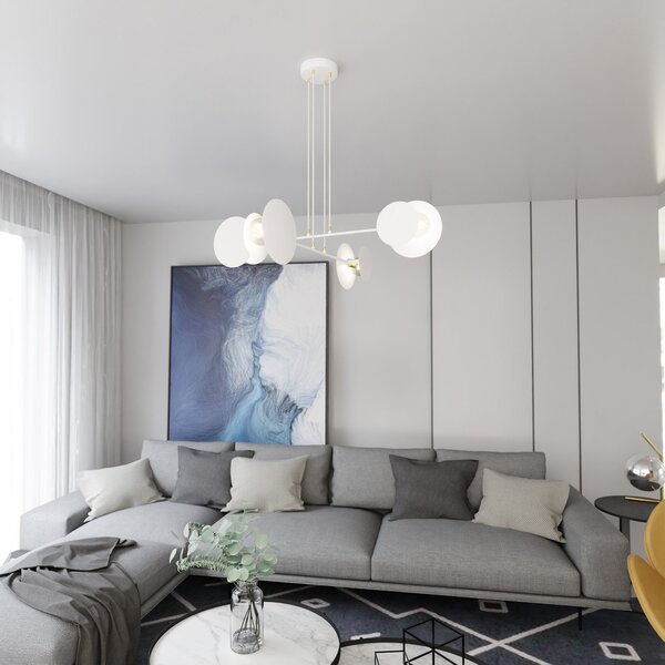 Lampadario Moderno 1 Luce Chong In Acciaio Bianco Con Bracci
