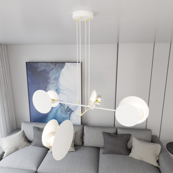 Lampadario Moderno 1 Luce Chong In Acciaio Bianco Con Bracci