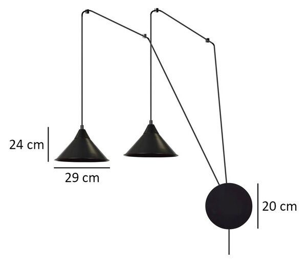 Sospensione Minimal 2 Luci Myrddin In Acciao Nero E Paralume A Cono