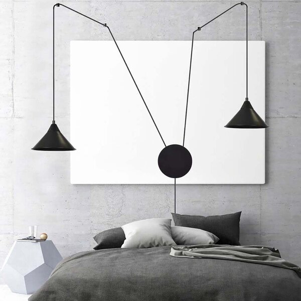 Sospensione Minimal 2 Luci Myrddin In Acciao Nero E Paralume A Cono