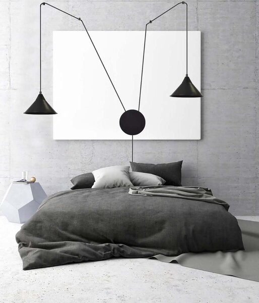 Sospensione Minimal 2 Luci Myrddin In Acciao Nero E Paralume A Cono