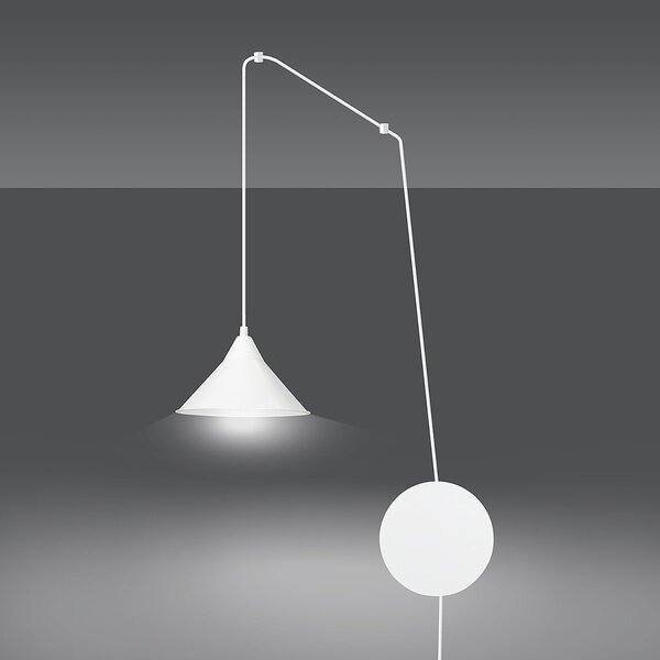 Sospensione Minimal 1 Luce Myrddin In Acciao Bianco E Paralume A Cono