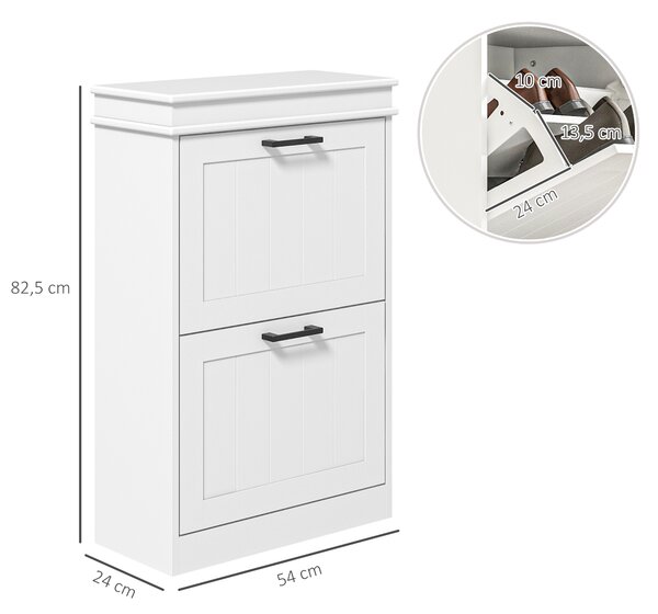 HOMCOM Scarpiera Moderna con 2 Cassetti Ribaltabili per 10 Paia di Scarpe e Ripiano Regolabile, 54x24x82.5cm, Bianco